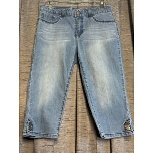 d. Jeans Women's Capri Jeans Denim Cropped Button Accent Blue‎ Size 8
